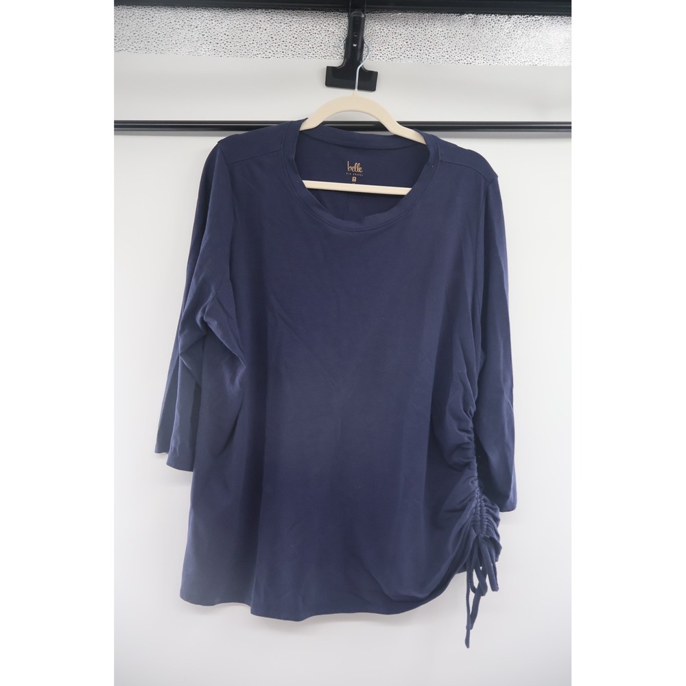 Belle Kim Gravel Navy Ruched Side Tie Top 1X Plus Size Cotton Modal